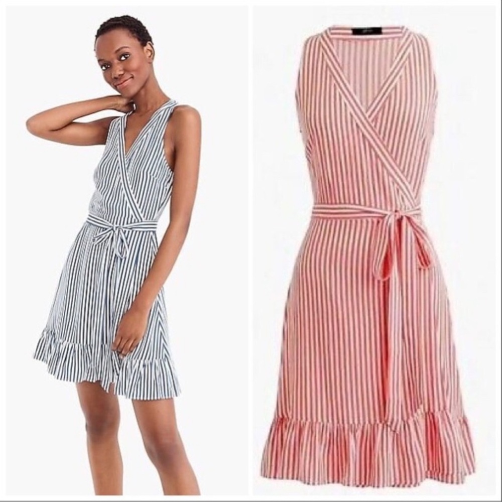 J. Crew Pink and White Ruffled Tie Front Sundress